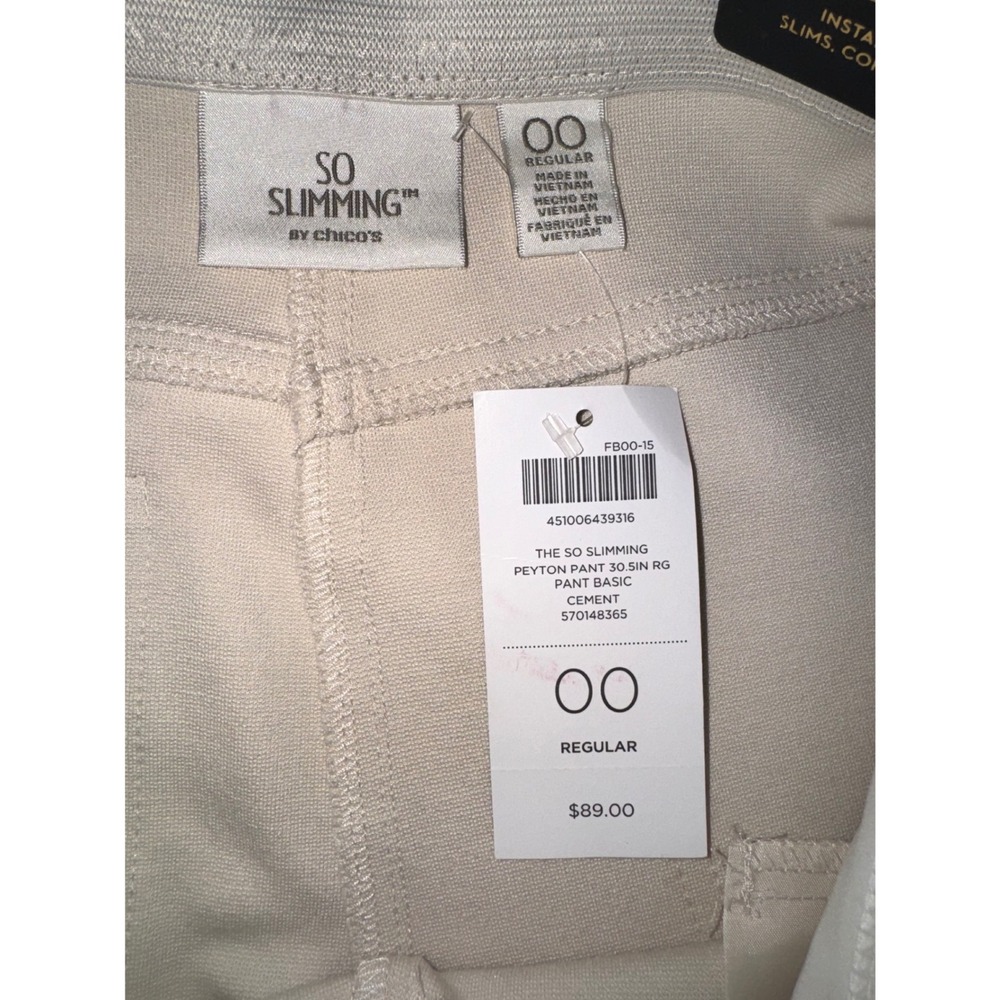 Chicos So Slimming Peyton Slim Leg Pants Cement Beige Size Chico 00 Reg US 2 NEW - Picture 6 of 9